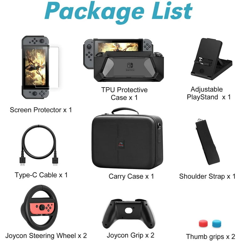 Switch Lite Accessories Bundle, Kit with Carrying Case,TPU Case Cover with  Screen Protector,Charging Dock,Playstand, Game Case, USB Cable