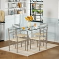 thumbnail image 4 of VECELO 5 Piece Dining Table Set, Glass Top Table with 4 Chairs for Kitchen Breakfast Furniture, Silver, 4 of 9