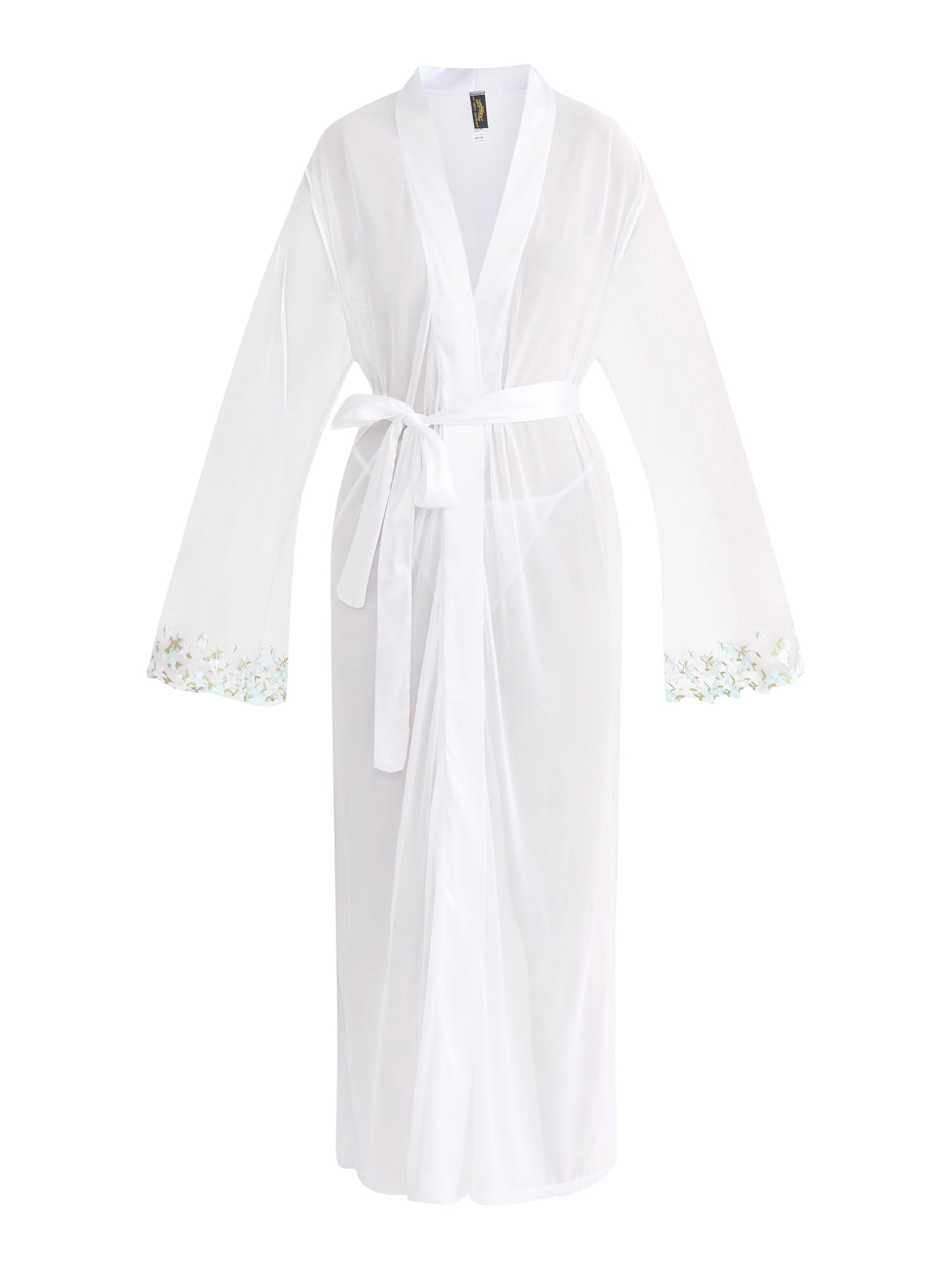 Just Sexy Lingerie Women’s and Women's Plus Bridal, Sheer, Long Robe with Embroidered Sleeves, Sizes S-3X