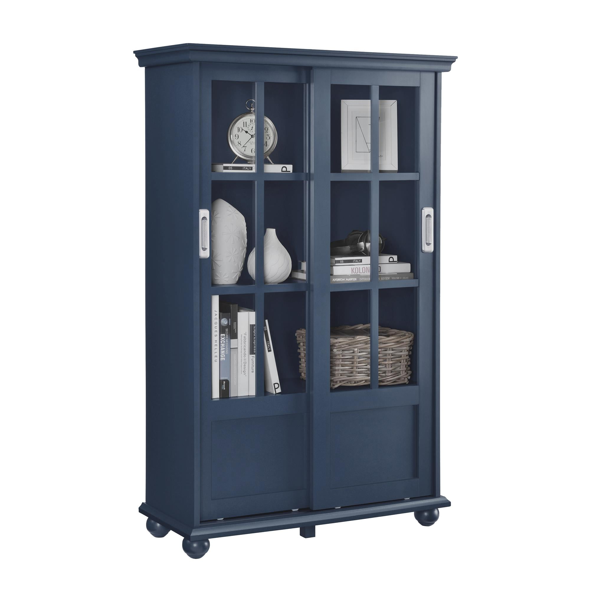 Ameriwood Home Aaron Lane Bookcase with Sliding Glass Doors, Black