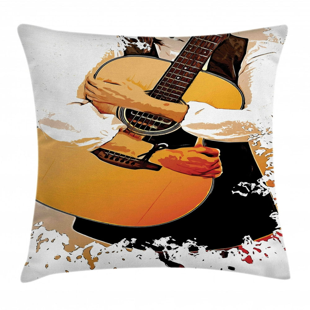 Rock and Roll Throw Pillow Cushion Cover, Artful and Grunge Pattern of
