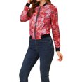 thumbnail image 5 of Allegra K Women's Stand Collar Zip up Floral Prints Crop Length Bomber Jacket, 5 of 6