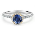 thumbnail image 3 of Gem Stone King 10K Two Tone Gold Blue Created Sapphire and Lab Grown Diamond Engagement Ring for Women | 1.31 Cttw | Round 6MM | Gemstone September Birthstone | Size 8, 3 of 6