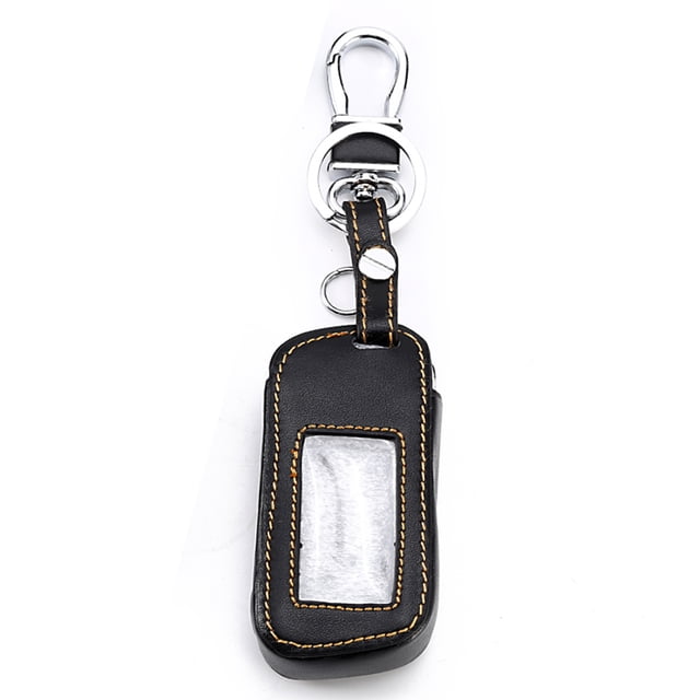 Shisuyan Leather Car Key Case Cover Holder for A93 A63 Car Alarm Remote Controller LCD Keychain Cover Wallet (Brown Thread)