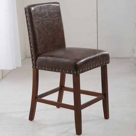 Hlw Usa Luxury Brown Faux Leather Barstool With Nailhead Trim 29