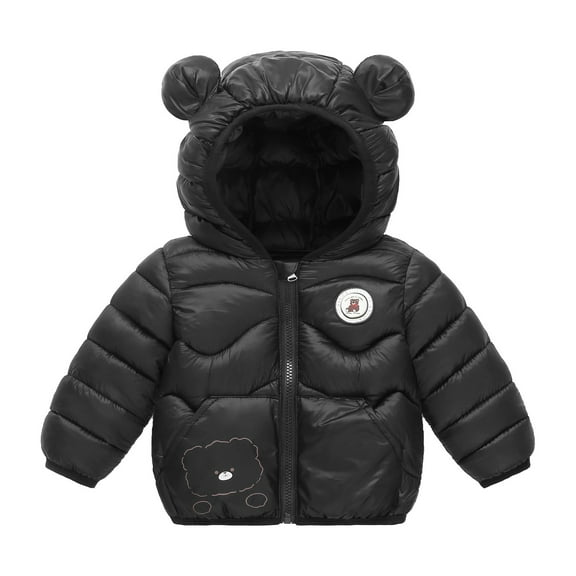 SGMVNU Winter Down Coats for Kids Toddler Boys Girls Light Puffer Padded Jacket Bear Hoods Coat Warm Outerwear with Pockets(Size 3-4Years, Black)