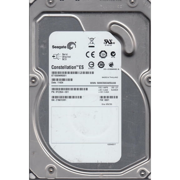 ST1000NM0001, Z1N, KRATSG, PN 9YZ264-001, FW 0001, Seagate 1TB SAS 3.5 Hard Drive