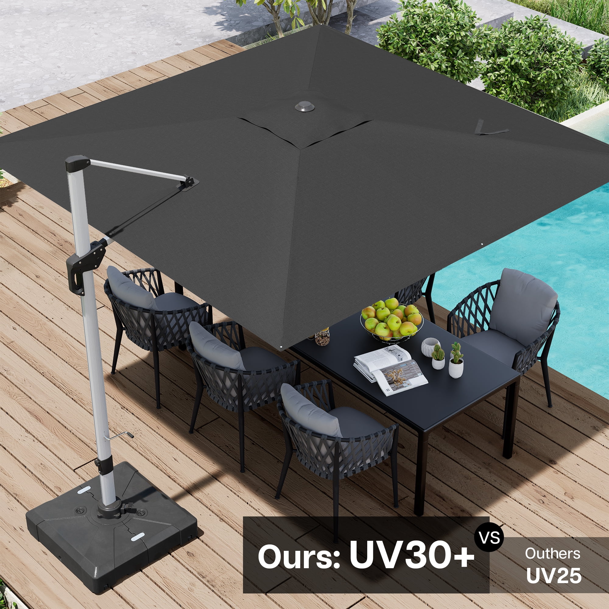 Paramondo Patio Umbrella, 10FT Outdoor Cantilever Umbrella Offset Hanging Umbrella with 360-degree Rotation for Garden, Deck, Backyard, Pool and Beach, Grey