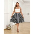thumbnail image 2 of HDE Women's Plus Size Midi Knee Length Skater Skirt with Pockets Black and Gray Vertical Stripes 1X, 2 of 6