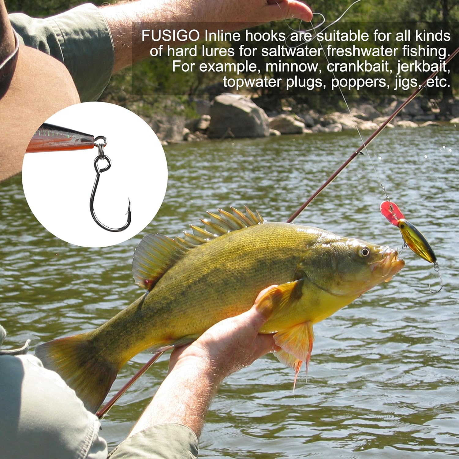 170pcs Inline Single Hooks Kit Single Replacement Inline Circle Hooks with Split Rings for Hard Lures Baits Freshwater Saltwater Fishing Tackle