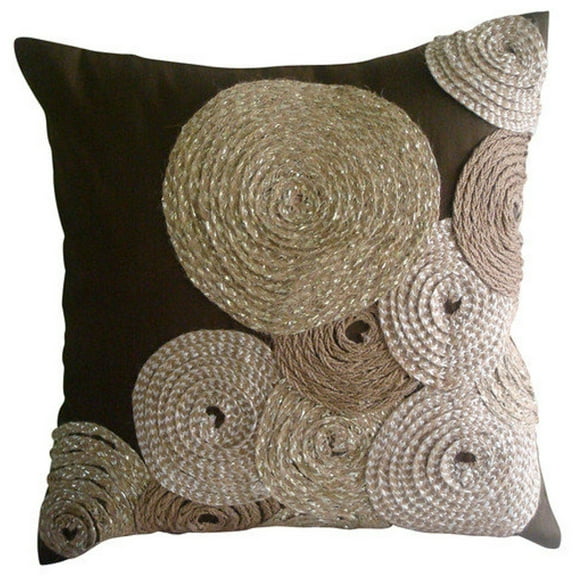 Throw Pillow Covers, Brown Decorative Zippered Throw Pillow Covers 16x16 inch (40x40 cm), Silk Throw Pillow Covers, Circles & Dots, Jute, Contemporary Cushion Cover - Adorned By Jute