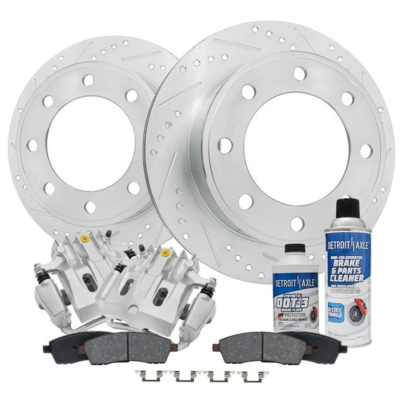 Detroit Axle - Rear Brake Kit for 2000-2004 Ford F-250 F-350 Super Duty 00-05 Excursion Drilled & Slotted Brake Rotors Ceramic Brakes Pads Replacement Brake Calipers
