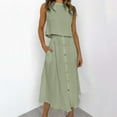 thumbnail image 2 of Women's Solid Sleeveless Top & Skirt Set - Cotton Two-Piece Long Dress, Elastic Waist, Casual Daily Outfit (Size S-XL), 2 of 5