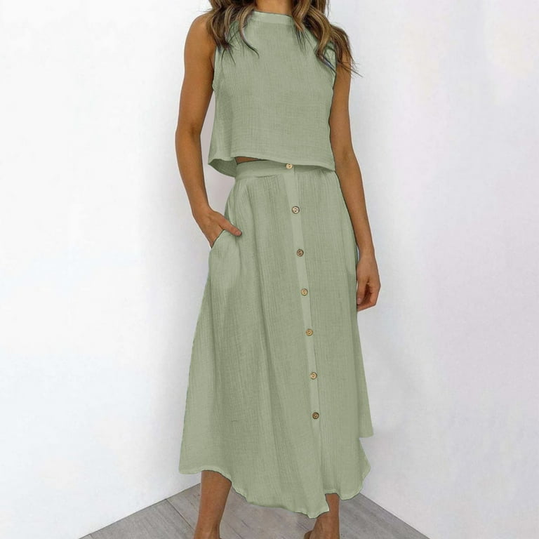 VBARHMQRT Female Linen Skirt Sets Women 2 Piece Outfits Soft Womens Solid Sleeveless Top Button Skirt Cotton Leprosy Two Piece Long Dress Set Linen Skirt Set Petite Linen Skirt and Top Set VBARHMQRT Female Linen Skirt Sets Women 2 Piece Outfits Soft Womens Solid Sleeveless Top Button Skirt Cotton Leprosy Two Piece Long Dress Set Linen Skirt Set Petite Linen Skirt and Top Set