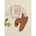 thumbnail image 2 of FEORJGP Little Boy Casual Sweat Outfits 1T 2T 3T 4T 5T Toddler Baby Long Sleeve Sweatshirts Letter Print Pullovers Round Neck Tops with Sweatpants Sol Comfy Cute 2Pcs Clothes for Spring Fall, 2 of 6