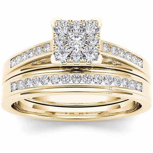 1/2 Carat T.W. Diamond 10kt Yellow Gold Square-Shape Cluster Engagement ...