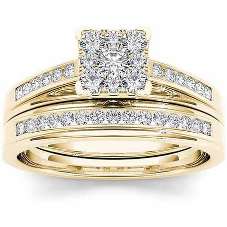 Imperial 1/2 Carat T.W. Diamond 10kt Yellow Gold Square-Shape Cluster Engagement Ring Set