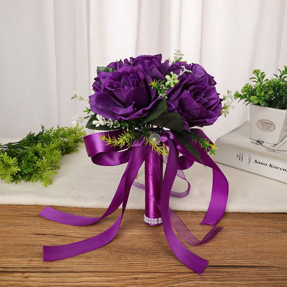 Artificial Wedding Holding Bouquet Flowers Roses Wedding Bouquet Wedding Supply Purple