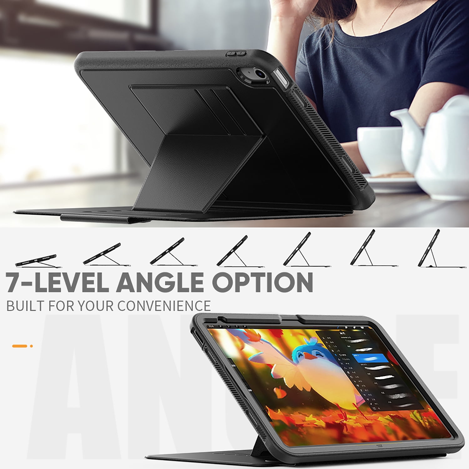Allytechgroup Magnetic Case for Apple iPad (A16) 11th Gen 11" 2025/ iPad 10th Gen 10.9" 2022, Auto Sleep Wake Multi Angle Viewing Stand Build-in Pencil Holder Protective Bumper Tablet Case, Black