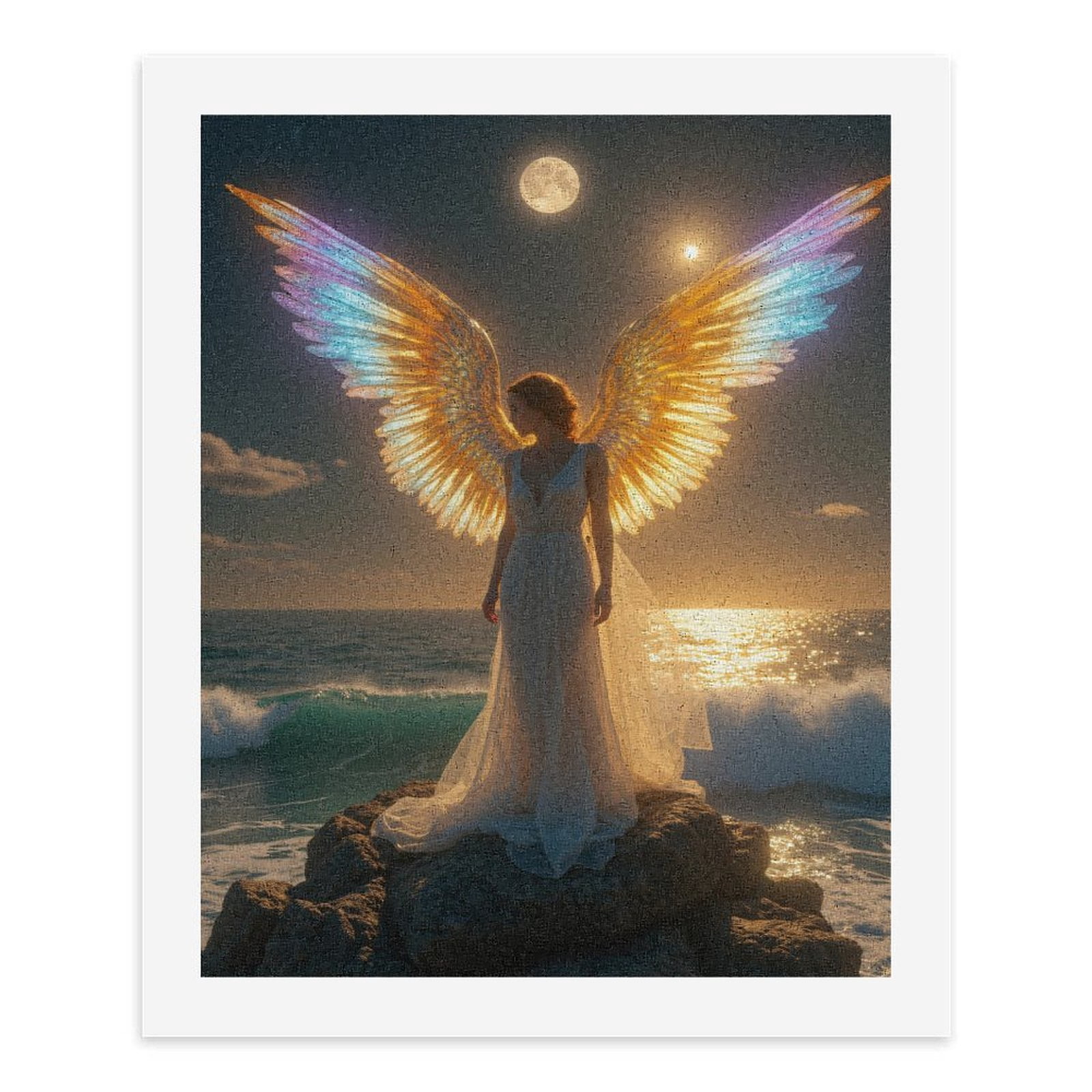 Paint by Numbers Kit for Adults, Angel Wings Ocean Moonlight Scene Paint by Numbers, Easy Paint by Numbers Kit for Adults Beginner, DIY Adult Paint by Number Kits on Canvas, 12x16in Home Decor