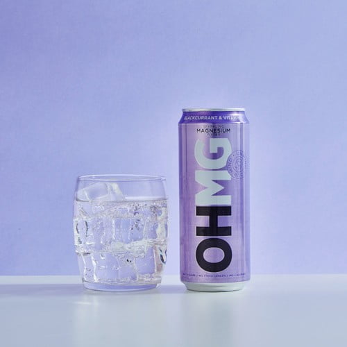 OHMG Blackcurrant sparkling magnesium water 4 x 330ml, British Import (Pack of 2)