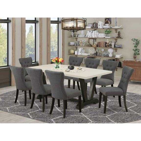 East West Furniture X797Ga740-9 - 9-Piece Dining Table Set - 8 Parsons Chairs and a a Rectangular Table Hardwood Frame