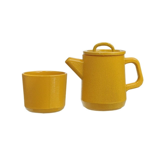 Accesorios de cocina, Mini tetera, juego de simulación, juguetes de Metal, hermosa decoración, Mini vajilla para el hogar, regalo de cumpleaños , amarillo