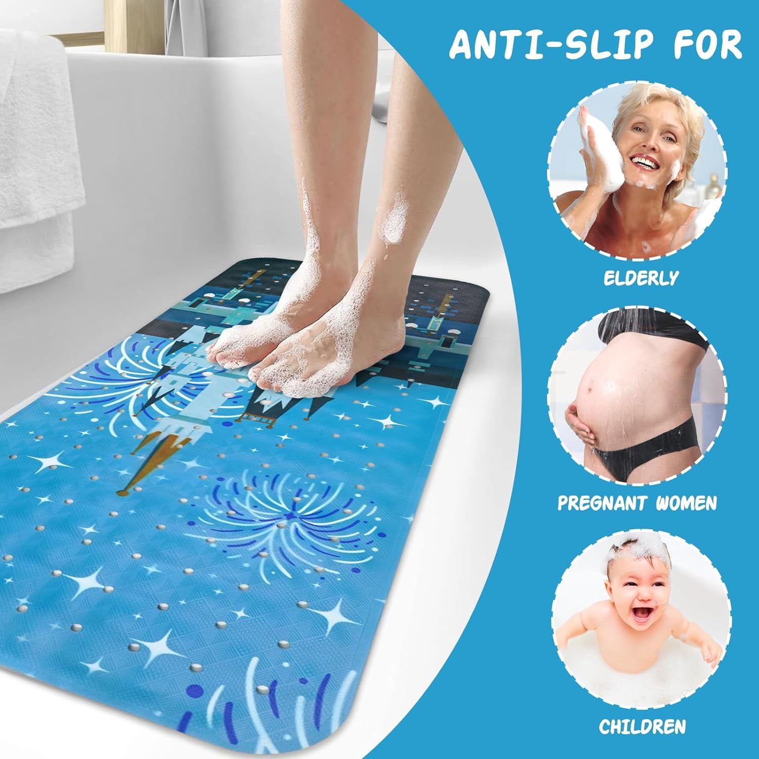 Bathtub Mat Non Slip Shower Mat Extra Long Anti Slip Bath Mats for tub Mat with Suction Cups and Drain Holes