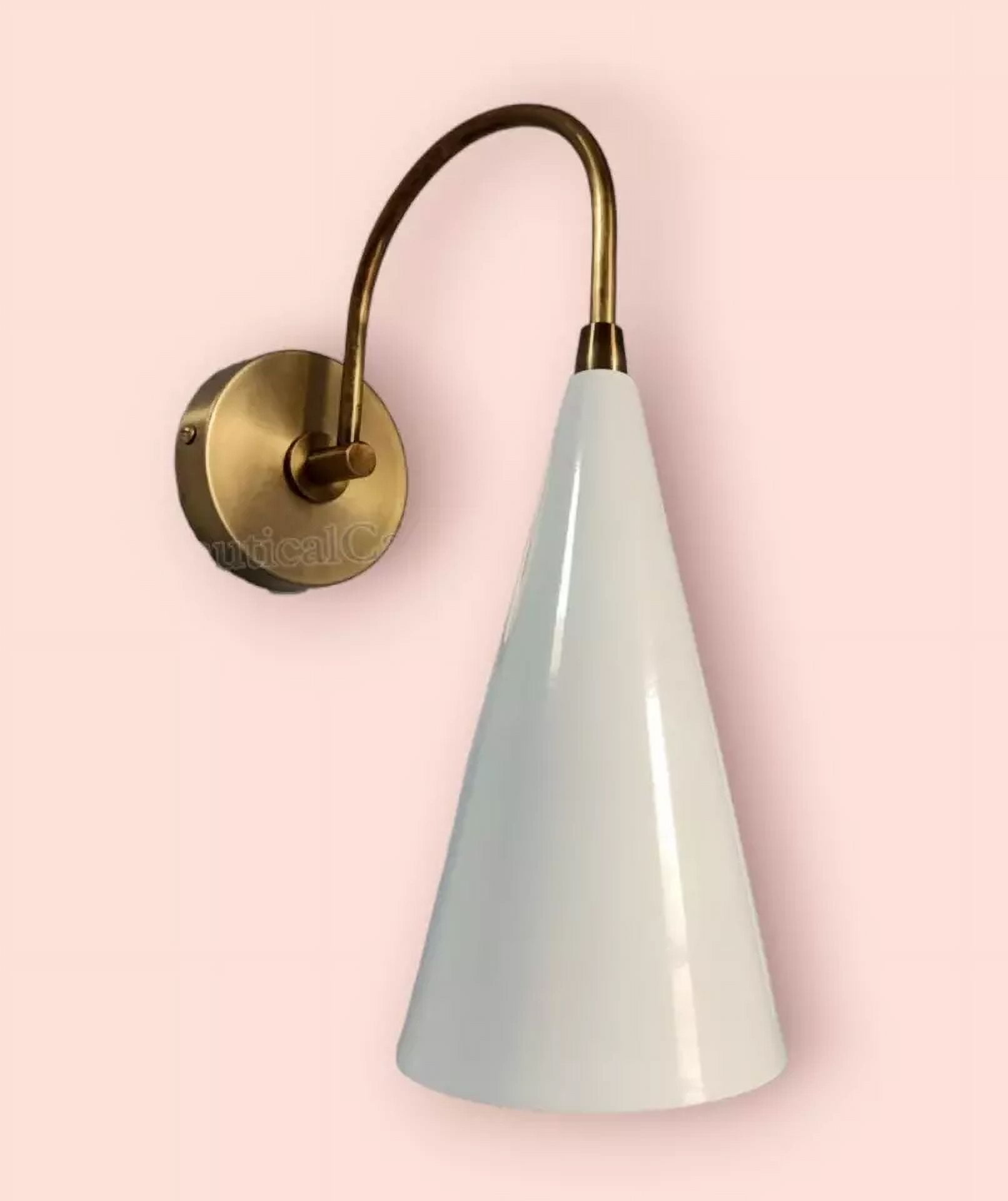 AESTHETIC VINTAGE COLLECTION 1950 Mid Century White Cone Shape Brass Wall Sconce Light New Italian Diabolo for  Indoor Locations