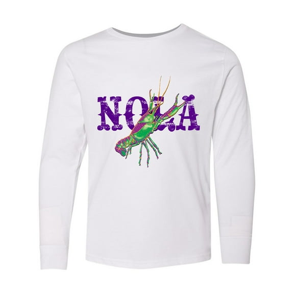 Inktastic NOLA Mardi Gras Crayfish in Purple Long Sleeve Youth T-Shirt