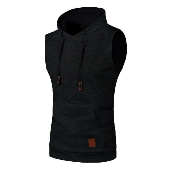 Sweater Tank Tops For Men Bottoming Knitted Hooded Solid Color Drawstring Pocket Mens Fall And Winter Clothing,Black,L