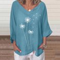 thumbnail image 2 of Blouse pour Femmes Col en V Manches 3/4 Coton Lin avec Imprimé Pissenlit, 2 of 4