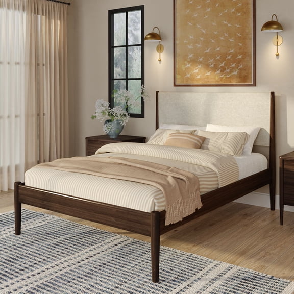 Harbor Full Bed with Upholstered Headboard, Walnut/ Swiss Coffee (MD2411-01)