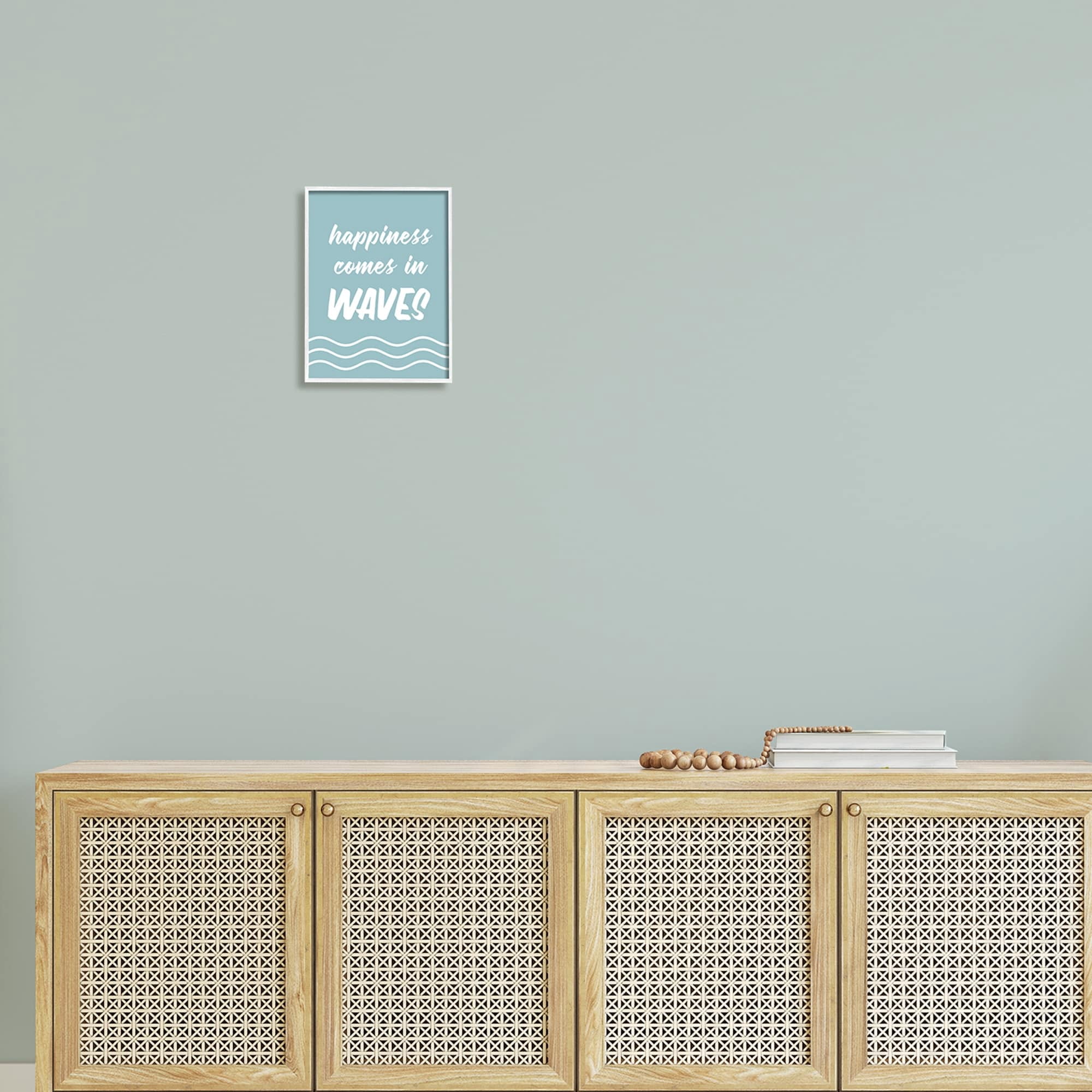 Stupell Industries Happiness Beach Water Waves Uplifting Cursive Phrase Graphic Art White Framed Art Print Wall Art, Design by Lettered and Lined