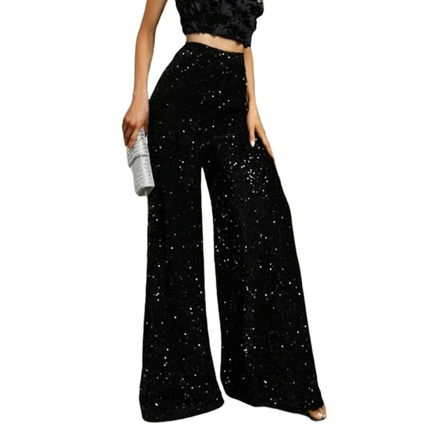 Women's Plus Size Sequin Pants Sparkly Glitter High Waisted Wide Leg Flare  Trousers Bell Bottom Clubwear Long Pants : : Clothing, Shoes 