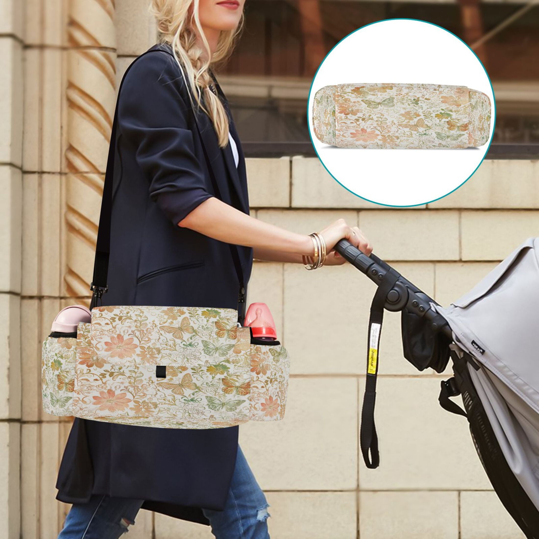DIXRUYEE Stroller Organizer Whimsical Garden Butterflies Printed