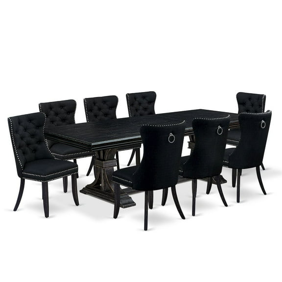 Luxe by East West Furniture 9 piece kitchen table set a dinner table and 8 Linen Fabric dining Chairs