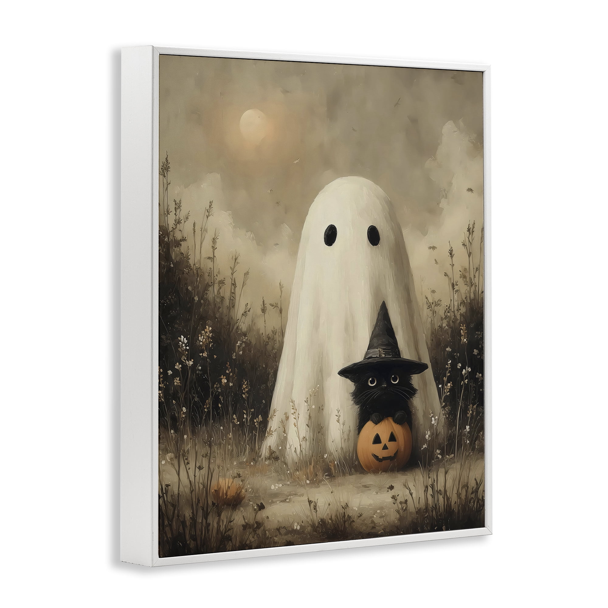 Ghost with Black Kitten White Framed Giclee Art, design by Arlington Prints