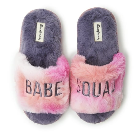 

Dearfoams Kid s Lana Slide Slipper with Slogan