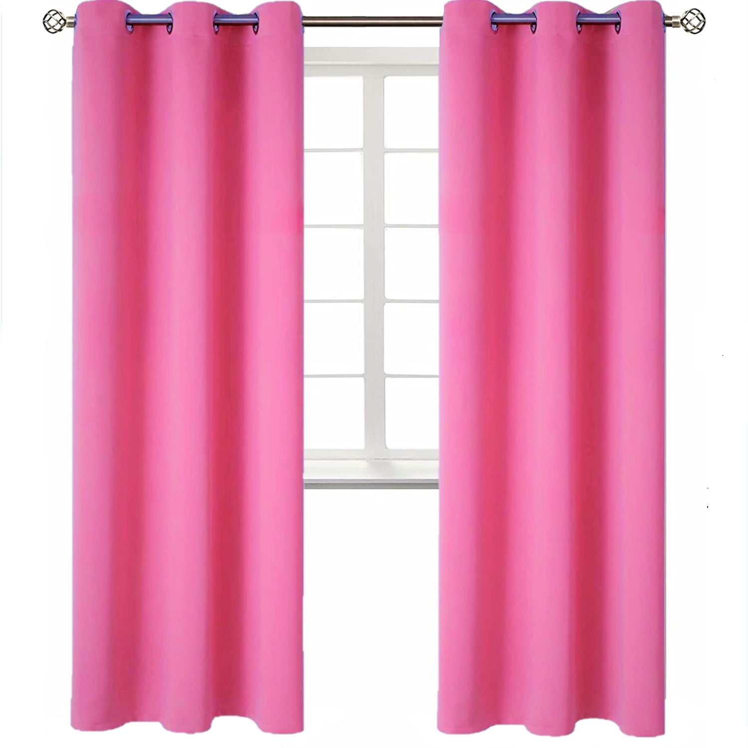 Window Curtain Blackout Room Darkening K68 hot pink color thermal drapes for bedroom living room closet door noise reducing 37" inch wide X 63" inch long 2 panels