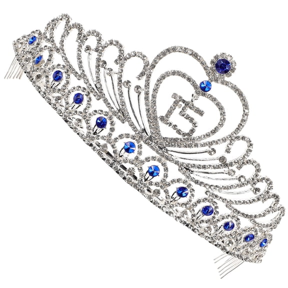 NICEXMAS Elegant Blue 15 Tiaras Crowns with Real for Birthday Celebration
