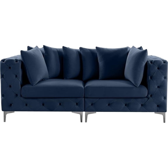 Maklaine Modern / Contemporary Navy Finish Velvet Modular Sofa