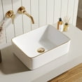 thumbnail image 3 of 16 in. L x 12 in. W Rectangular White Bathroom Ceramic Vessel Sink with Gold Trim Single Bowl Faucet Not Included  DV-1V0366, 3 of 12