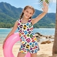 thumbnail image 4 of COEQINE Girls Tankini Swimsuit 2 Piece for Kids 14-15 Years Old Printed Modest Bathing Suits with Removable Pads Crewneck Tank Top & Swim Shorts Polyester Spandex, Colorful Leopard Print, 4 of 8