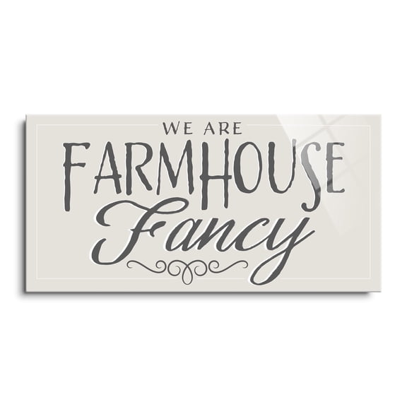 Farmhouse Fancy Soft Putty Slate Scroll 24 x 12 Glass Wall Hanging Sign
