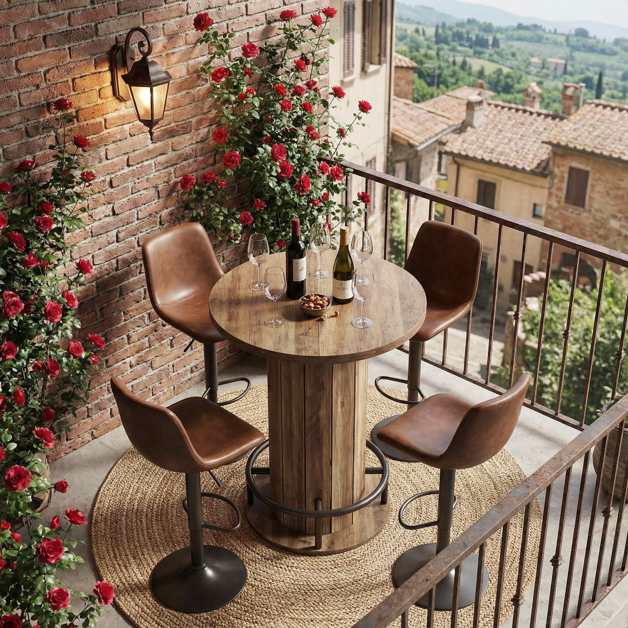 MAYEERTY Industrial-Farmhouse Bar Height Round Bistro Table, Wooden Pub Table with Footrest for Home Kitchen Cafe Apartment