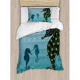 thumbnail image 3 of Ambesonne Animal Seahorse Couple Underwater Creature Miss His Love Algae Artsy Illustration Duvet Cover Set, 3 of 3