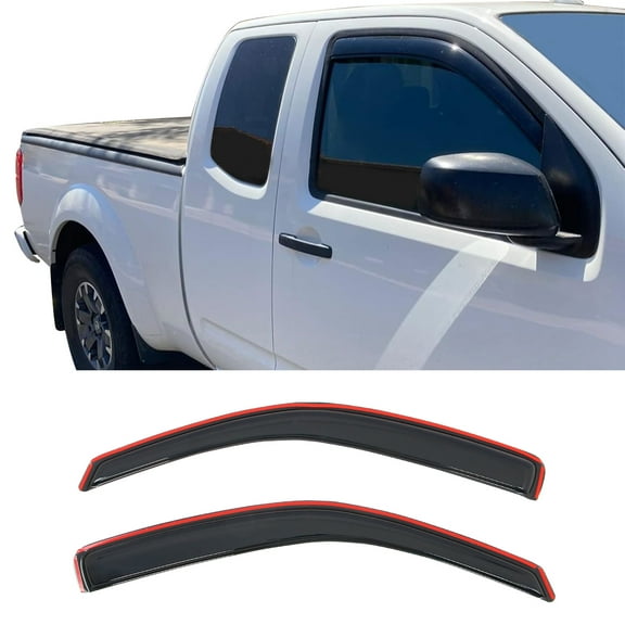 Ikon Motorsports In-Channel Window Visors Fits 2005-2021 Nissan Frontier Extended Cab, Slim Style Rain Vent Guard Deflectors, Acrylic Smoke 2PCS