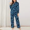 thumbnail image 2 of Pofeuu Blue Butterfly Print Womens Pajamas Set Long Sleeve Sleepwear Button Down Nightwear Soft Pj Lounge Sets Button Down Pajamas Women-XX-Large, 2 of 7