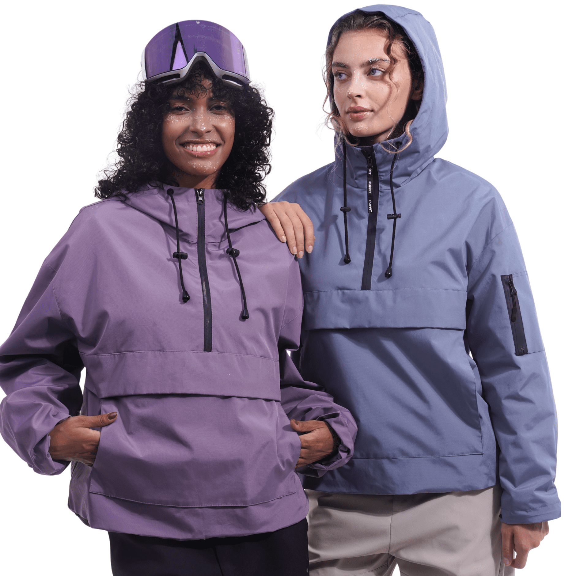 PUFFIT Waterproof Jacket Oversized Hoodie Coat Half Zip Rain Jacket with Adjustable Waist, Hood & Cuffs, Pullover Jacket Outerwear with Large Kangaroo Pocket for All Seasons Daily Wear
